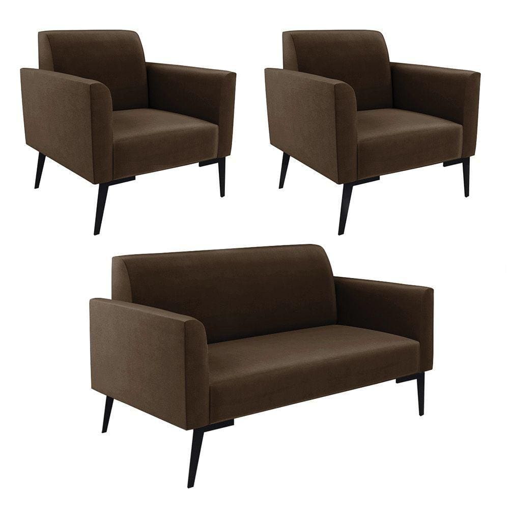 Sofá Namoradeira Com 2 Poltronas Pés Villach Marisa Suede D03 - D\`rossi Cor Marrom