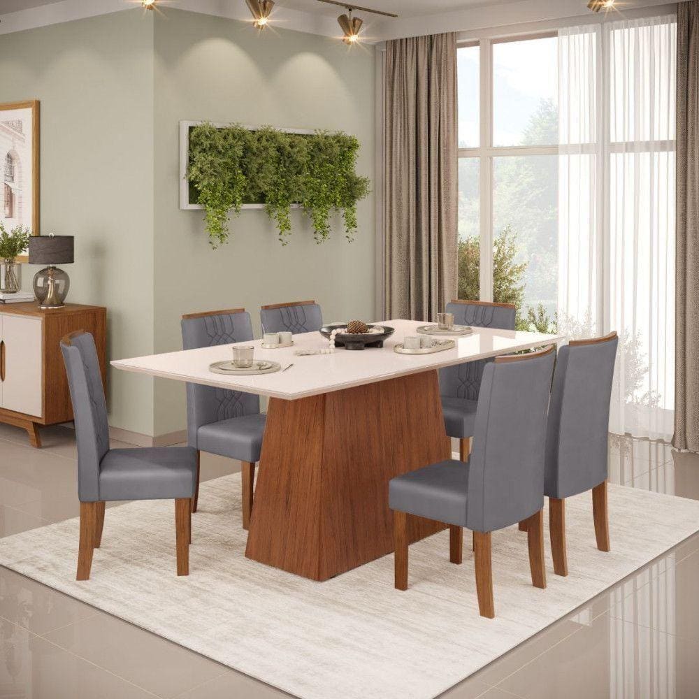 Conjunto De Mesa Dulce Dj 1,80x0,90 Com 6 Cadeiras Zoe Freijo/off White/cinza