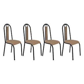 Kit 4 Cadeiras De Cozinha Arizona Estampado Rattan Bege Pés De Ferro Preto - Pallazio