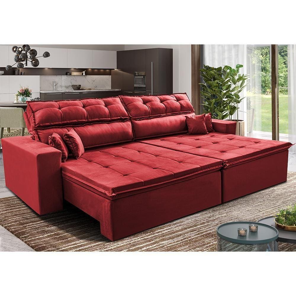 Sofá Retrátil E Reclinável 2,32m Luxos Cama Inbox Velusoft Vermelho