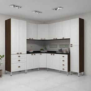 Armário De Cozinha Completa 8 Peças Com Tampos Safira Luciane Móveis Nogueira-branco Pet-preto