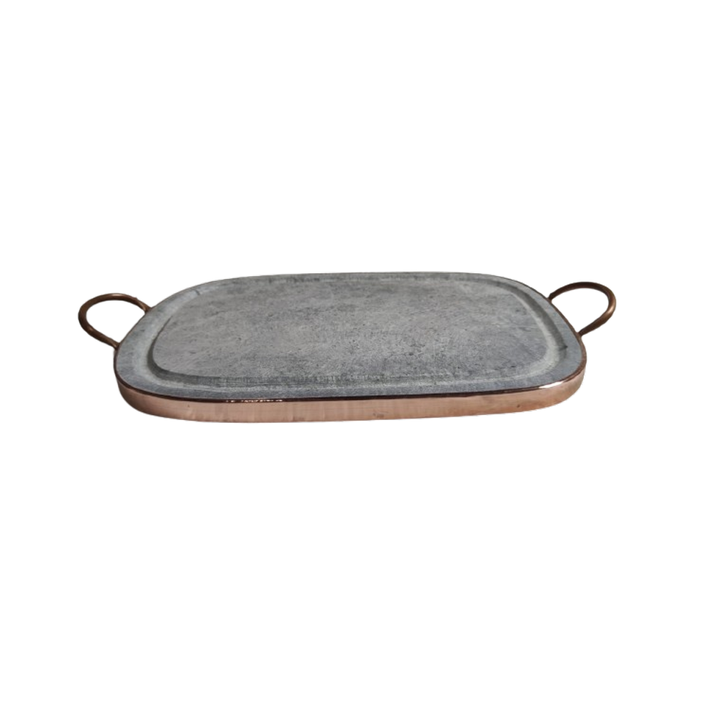 Grelha Retangular 25 x 37 cm com aro e alças em cobre