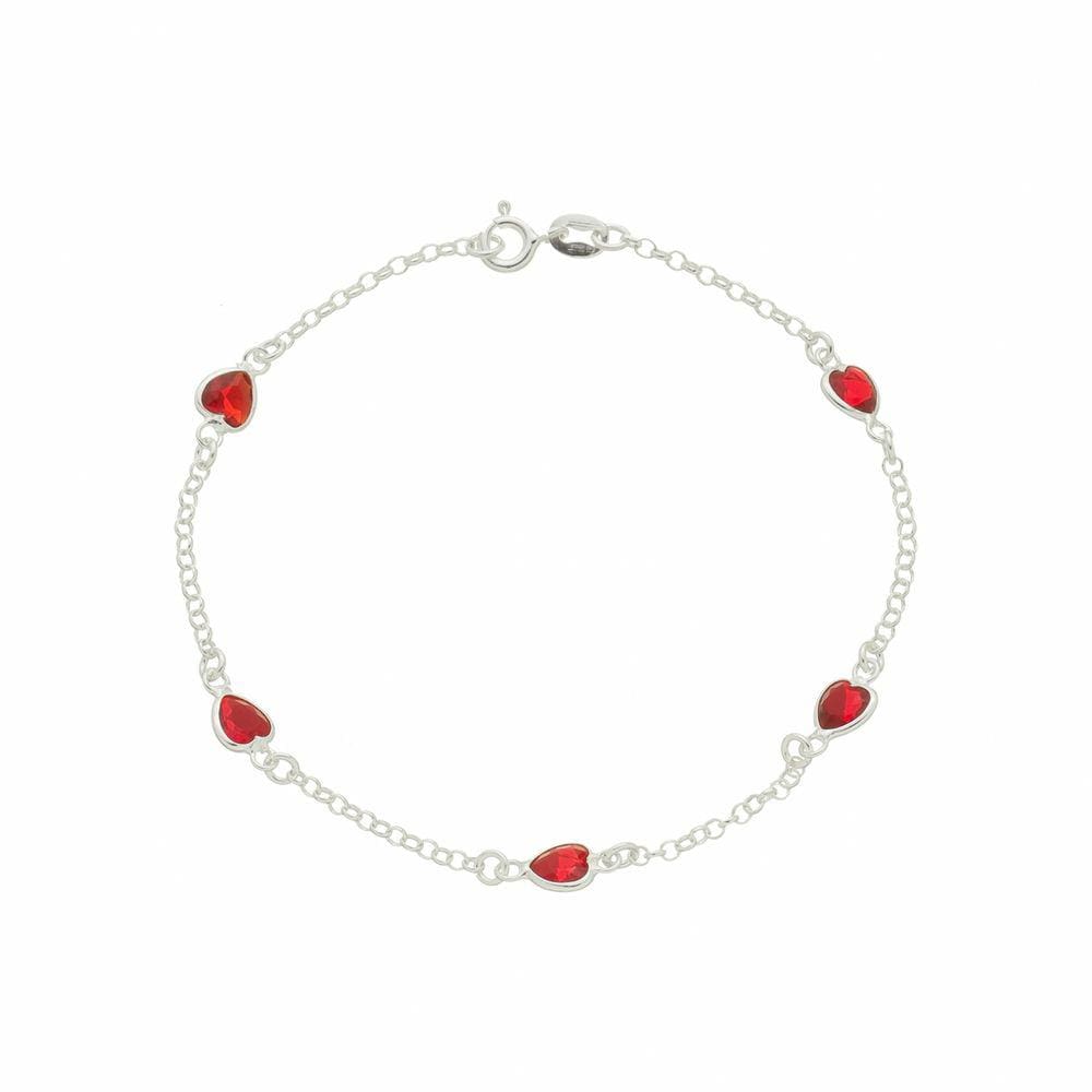 Pulseira Feminina Choker Prata 925 Vermelho Coração Zircônia