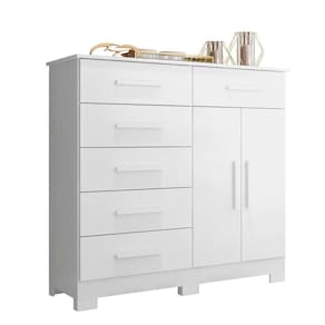 Cômoda New Xangai Em Mdp Com 2 Portas E 6 Gavetas Star Confort Branco Fosco