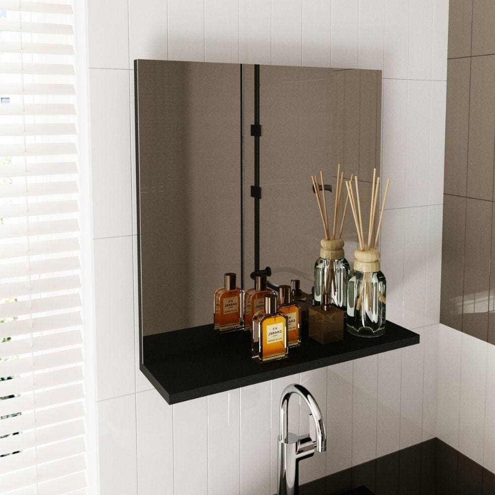Espelheira Para Banheiro Com 1 Prateleira Bn3642 Tecnomobili Preto Preto