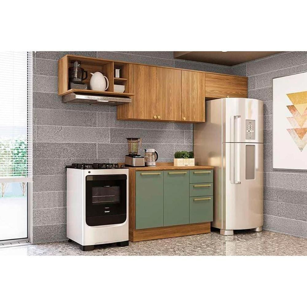 Cozinha Completa Botanic 5 Peças (3 Armários + 1 Balcão + 1 Complemento) M662 Nogueira-verde Oliva - Kappesberg