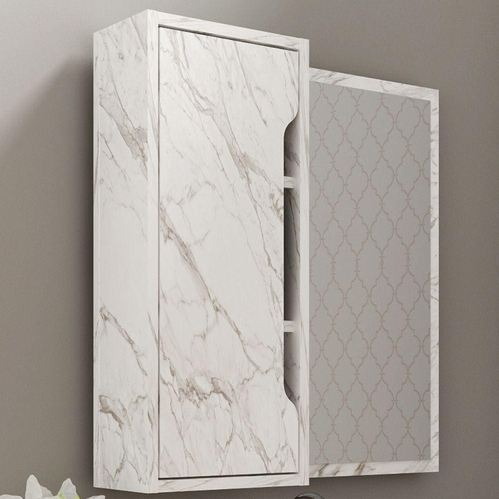 Espelheira Para Banheiro Bn3648 Mármore Branco 60x60cm Tecnomobili Mármore Branco
