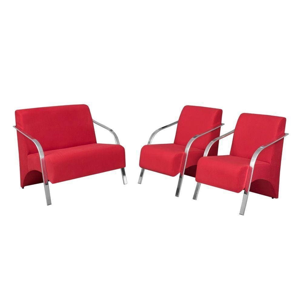 Conjunto Vênus Braço Alumínio 1 Namoradeira 2 Poltronas Vermelho