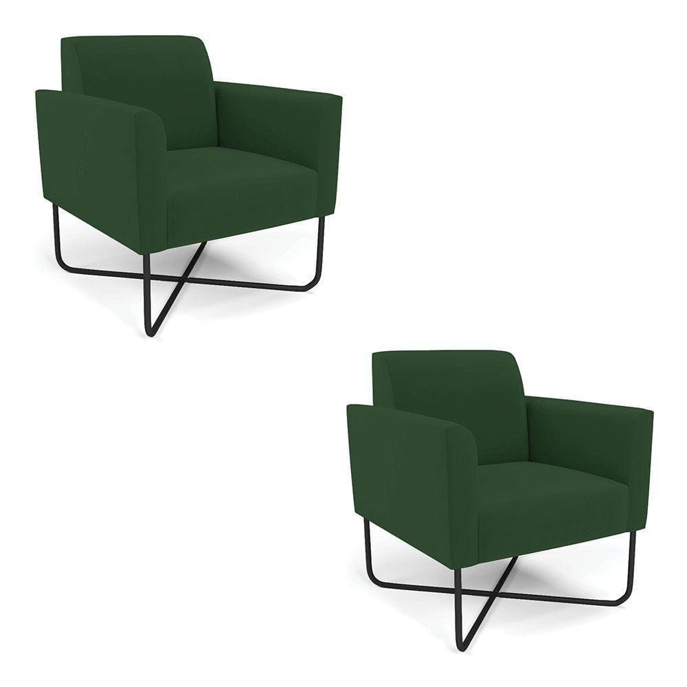 Kit 2 Poltronas Base X Industrial Preto Marisa Veludo Verde D03 - D\`rossi