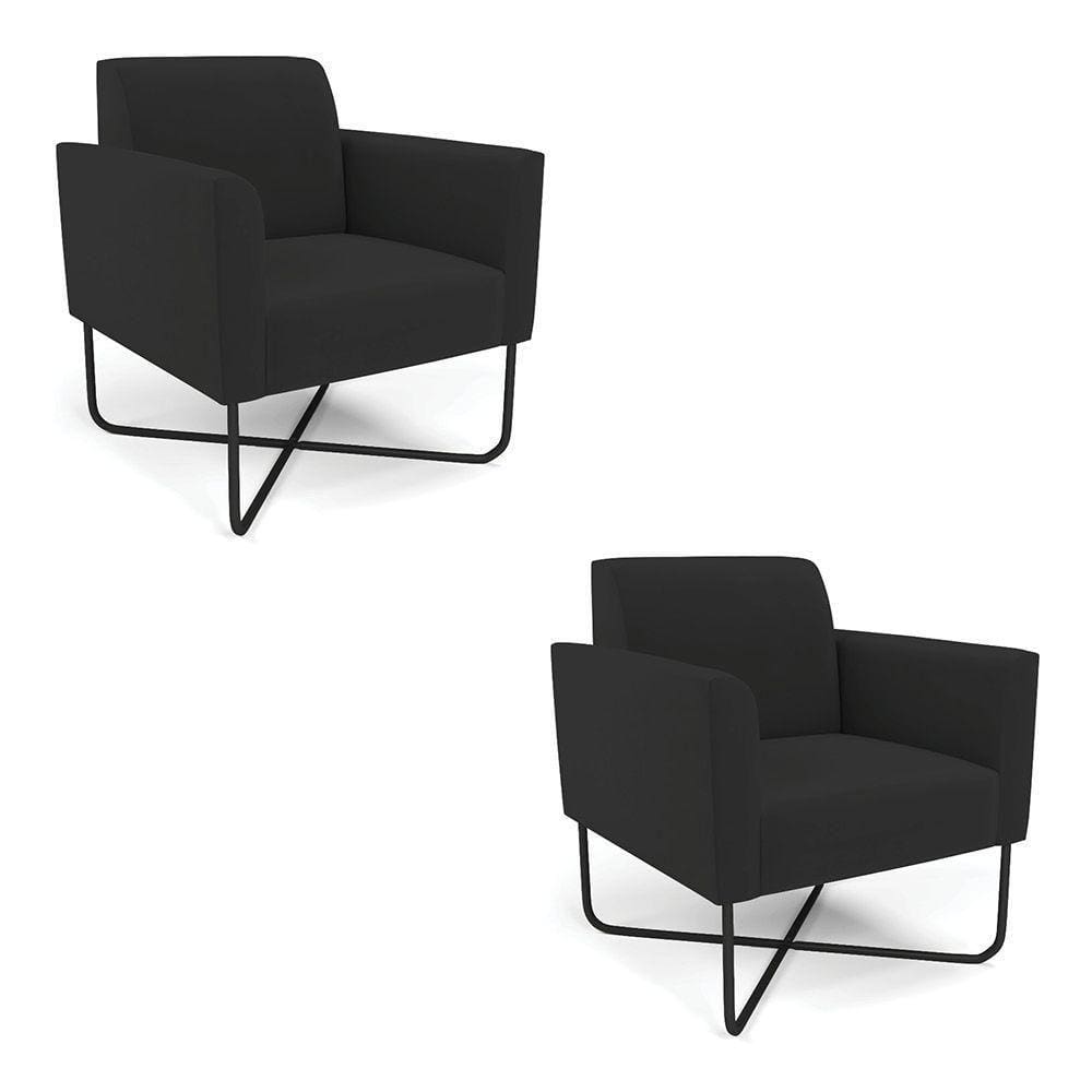 Kit 2 Poltronas Base X Industrial Preto Marisa Veludo Preto D03 - D\`rossi