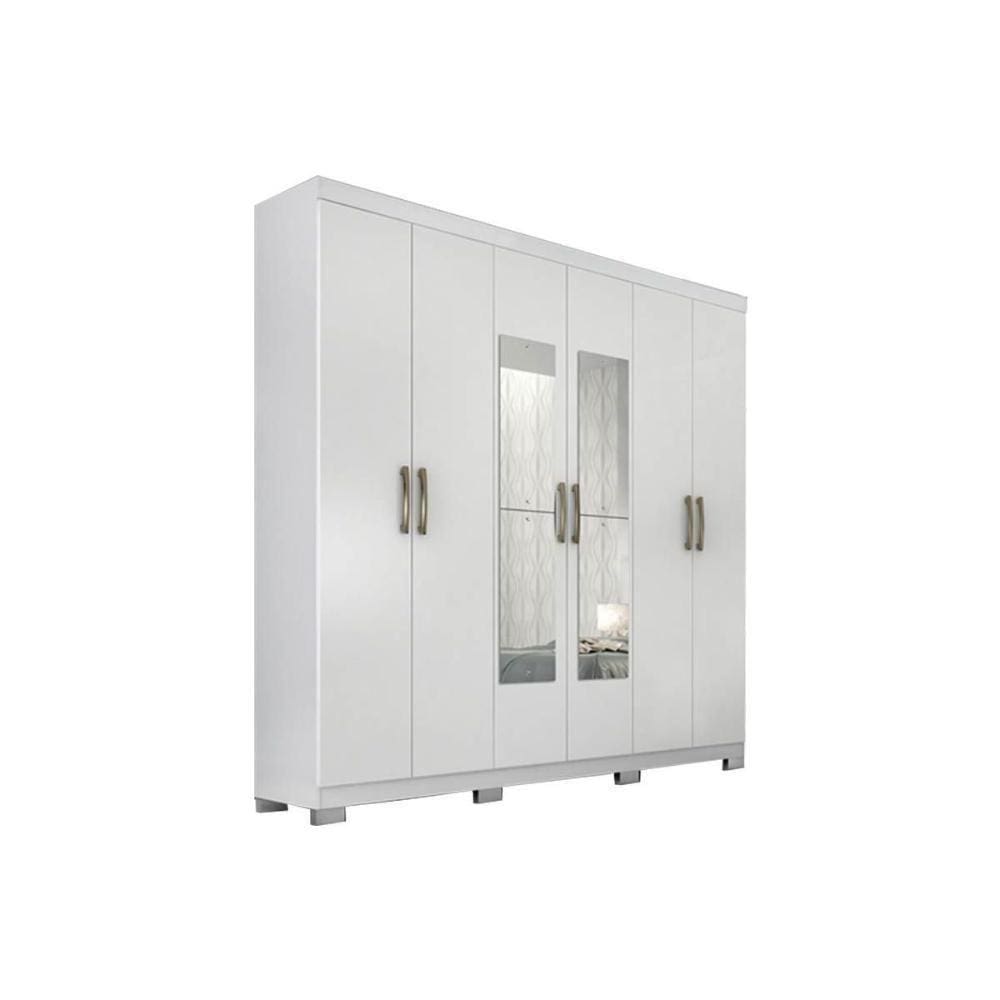 Guarda Roupa Casal 6 Portas E 3 Gavetas C- Espelho Clara Branco