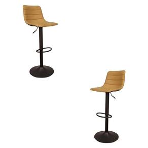 Kit 2 Banquetas Decorativas Travis Pu Com Regulagem De Altura Base Disco C/apoio Para Os Pés Caramelo/preto G56 - Gran Belo