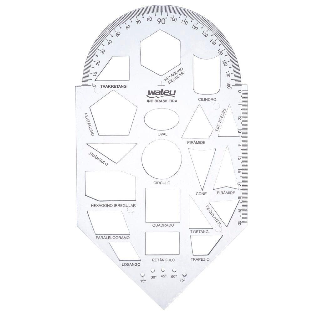 Régua Escolar Gabarito Para Geometria Cristal - WALEU