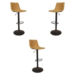 Kit 3 Banquetas Decorativas Travis Pu Com Regulagem De Altura Base Disco C/apoio Para Os Pés Caramelo/preto G56 - Gran Belo