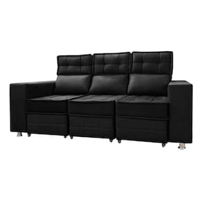 Sofá Retrátil E Reclinável 3 Lugares Londres 2.10cm Com Molas Veludo Speciale Home Preto