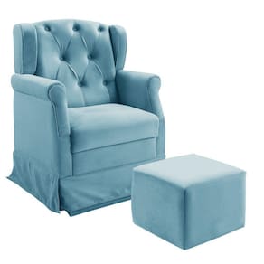 Poltrona Cadeira De Amamentação Balanço E Puff Ternura Material Sintético Speciale Home Azul