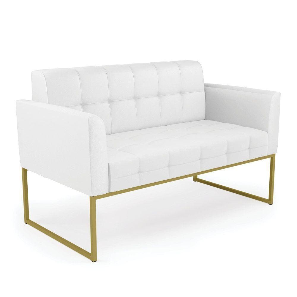 Sofá Namoradeira Elisa Corino Branco Base Metálica Industrial Dourado - D\`rossi