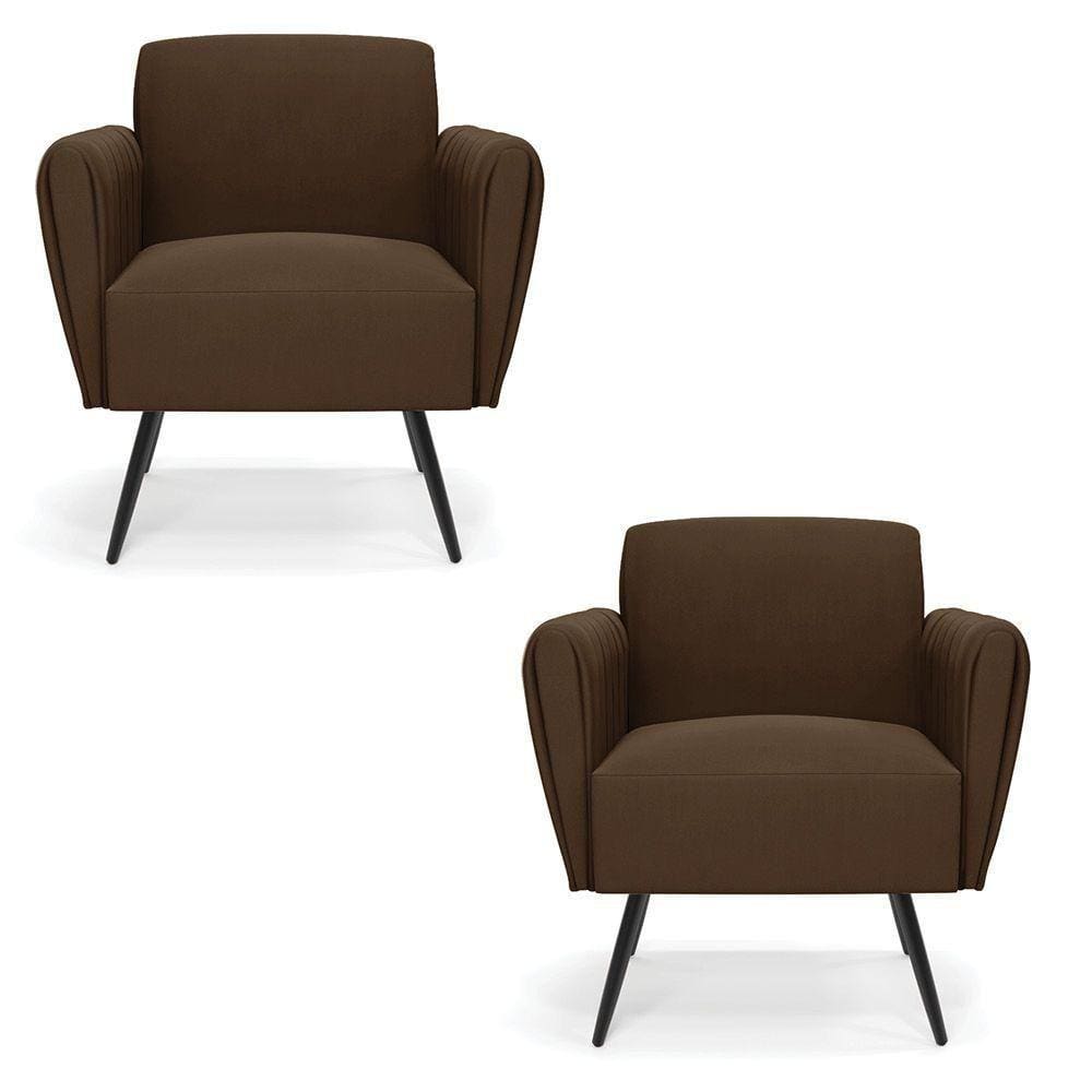 Kit 2 Poltronas Pés Palito De Ferro Bruna Suede - D\`rossi Cor Marrom