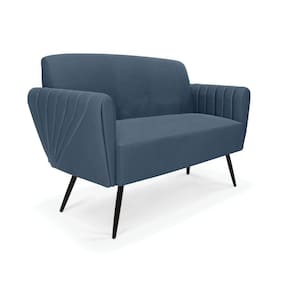 Sofá Namoradeira Pés Palito De Ferro Bruna Suede Azul Marinho - D\`rossi