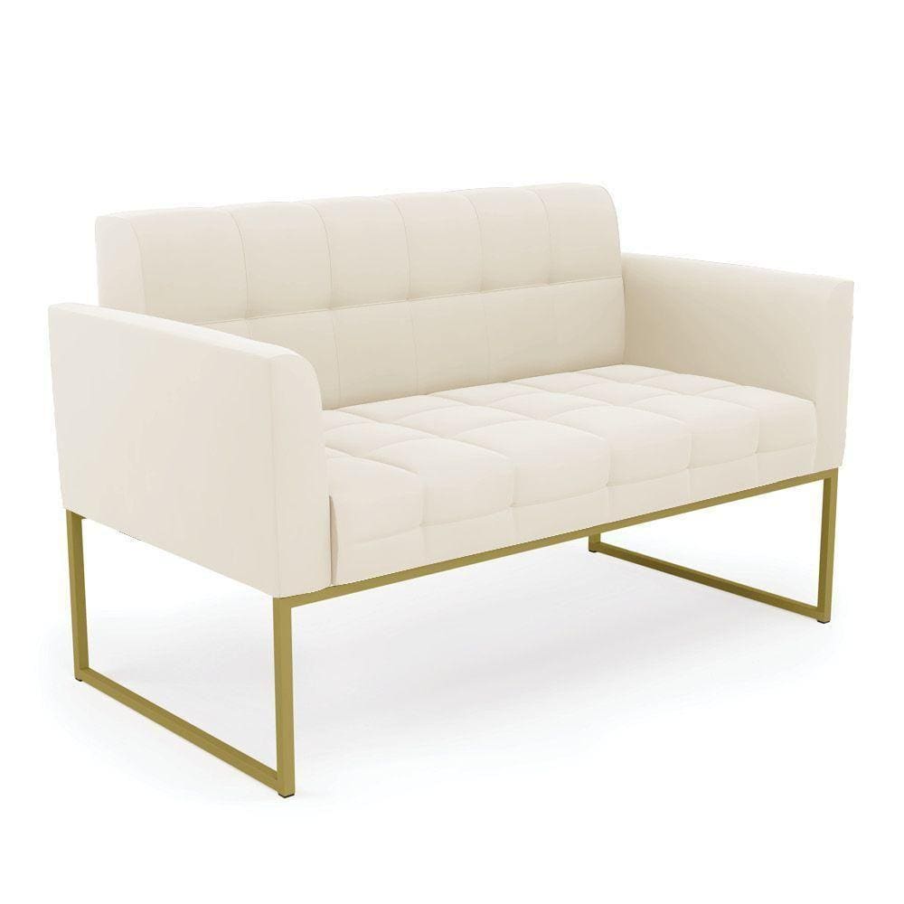 Sofá Namoradeira Elisa Veludo Bege Base Metálica Industrial Dourado - D\`rossi