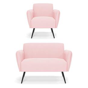 Sofá Namoradeira Com Poltrona Pés Palito De Ferro Bruna Suede Rosa Bebê - D\`rossi