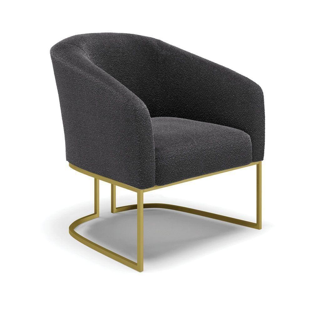 Poltrona Stella Bouclê Grafite Base Metálica Industrial Dourado - D\`rossi
