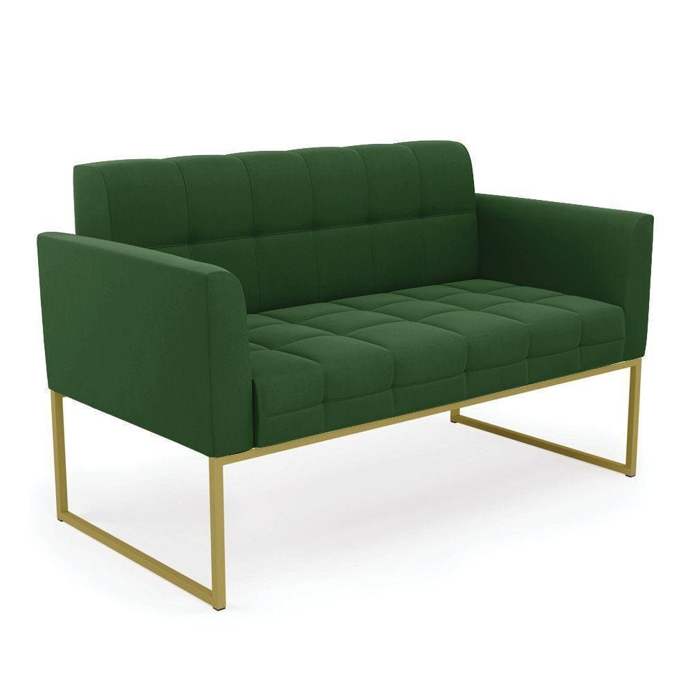 Sofá Namoradeira Elisa Suede Base Metálica Industrial Dourado - D\`rossi Cor Verde