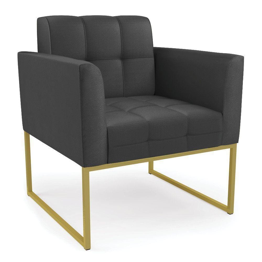 Poltrona Elisa Corino Base Metálica Industrial Dourado - D\`rossi Cor Preto