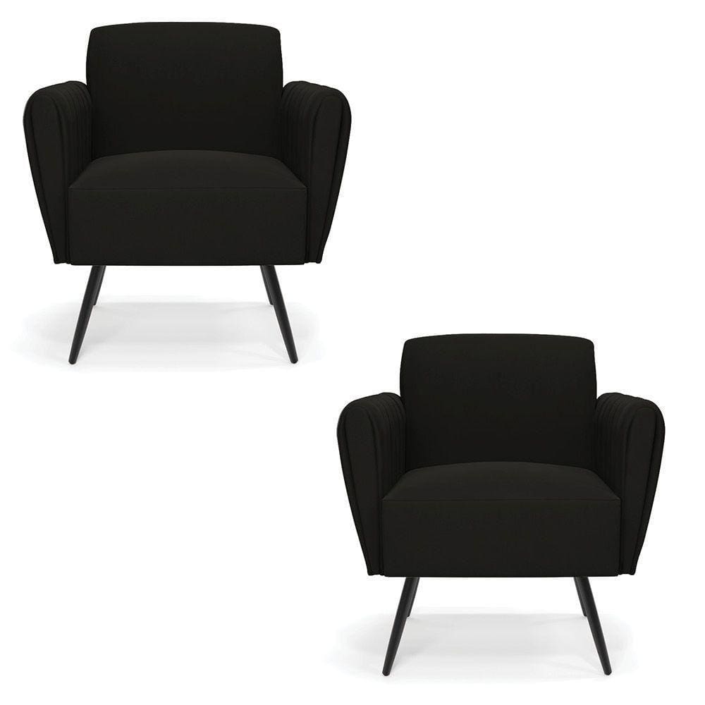 Kit 2 Poltronas Pés Palito De Ferro Bruna Suede - D\`rossi Cor Preto