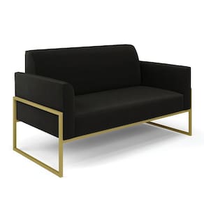 Sofá Namoradeira Base Industrial Alta Dourado Marisa Suede Preto D03 - D\`rossi