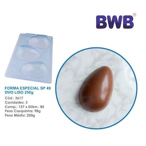 Forma especial p/ ovo de pascoa liso 250g 3 partes c/ silicone bwb 3617 sp 49