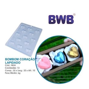 Forma coração lapidado simples bombom pascoa bwb 9835 Tradicional Chocolate