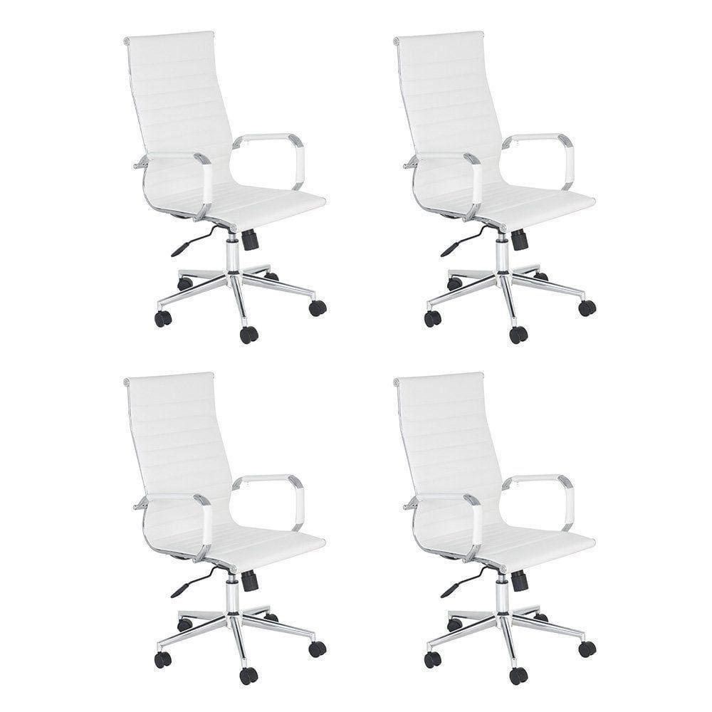 Kit 4 Cadeiras Escritório Esteirinha Diretor Home Office - Branco