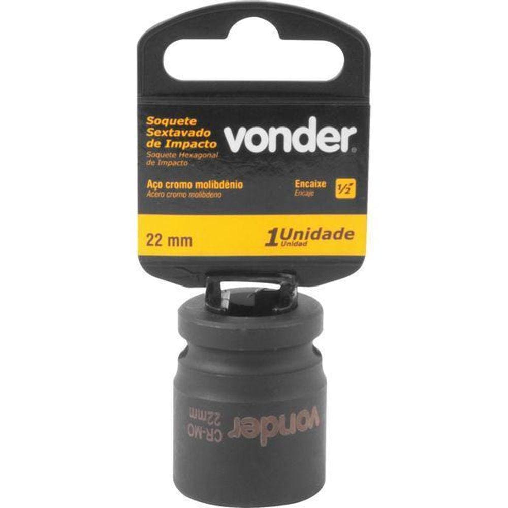 Soquete Sextavado Impacto Encaixe 1/2 22Mm Aço Cromo Vonder