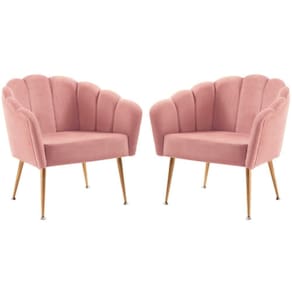 Kit 2 Poltronas Decorativas Pes Aço Dourado 7049 Veludo Rosa Dmobiliario Rosa