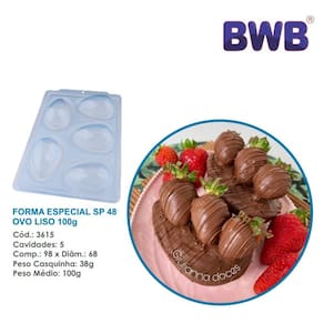 Forma especial p/ ovo de pascoa liso 100g 3 partes c/ silicone bwb 3615 sp 48