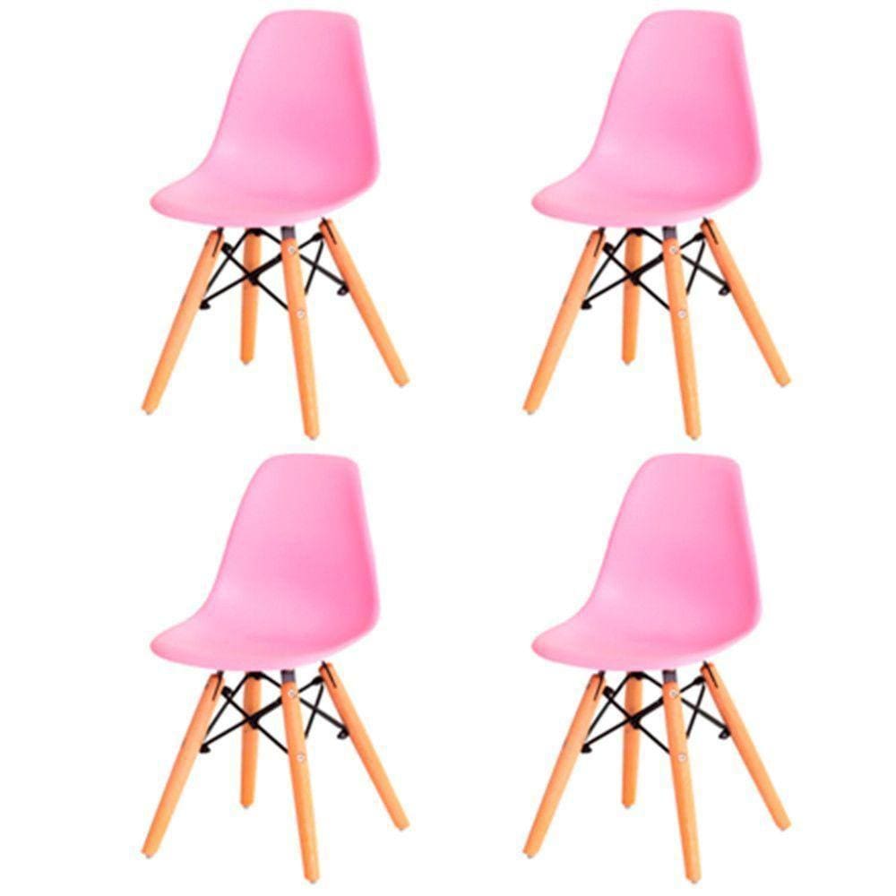 Kit C- 4 Cadeira Kids C- Assento Em Polipropileno E Base Madeira Fratini Rosa
