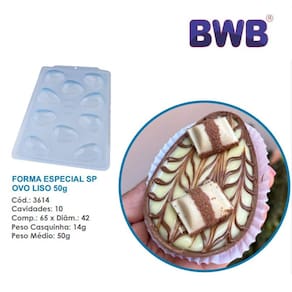 Forma especial p/ ovo de pascoa liso 50g 3 partes c/ silicone bwb 3614