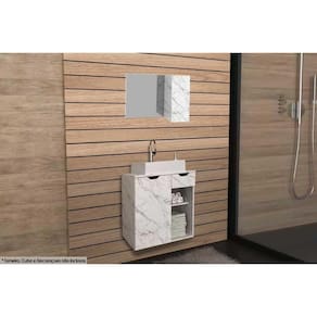 Kit De Banheiro Armário Bn3602 80cm E Balcão Suspenso Bn3605 Pia 60cm Mármore Branco Tecno Mobili