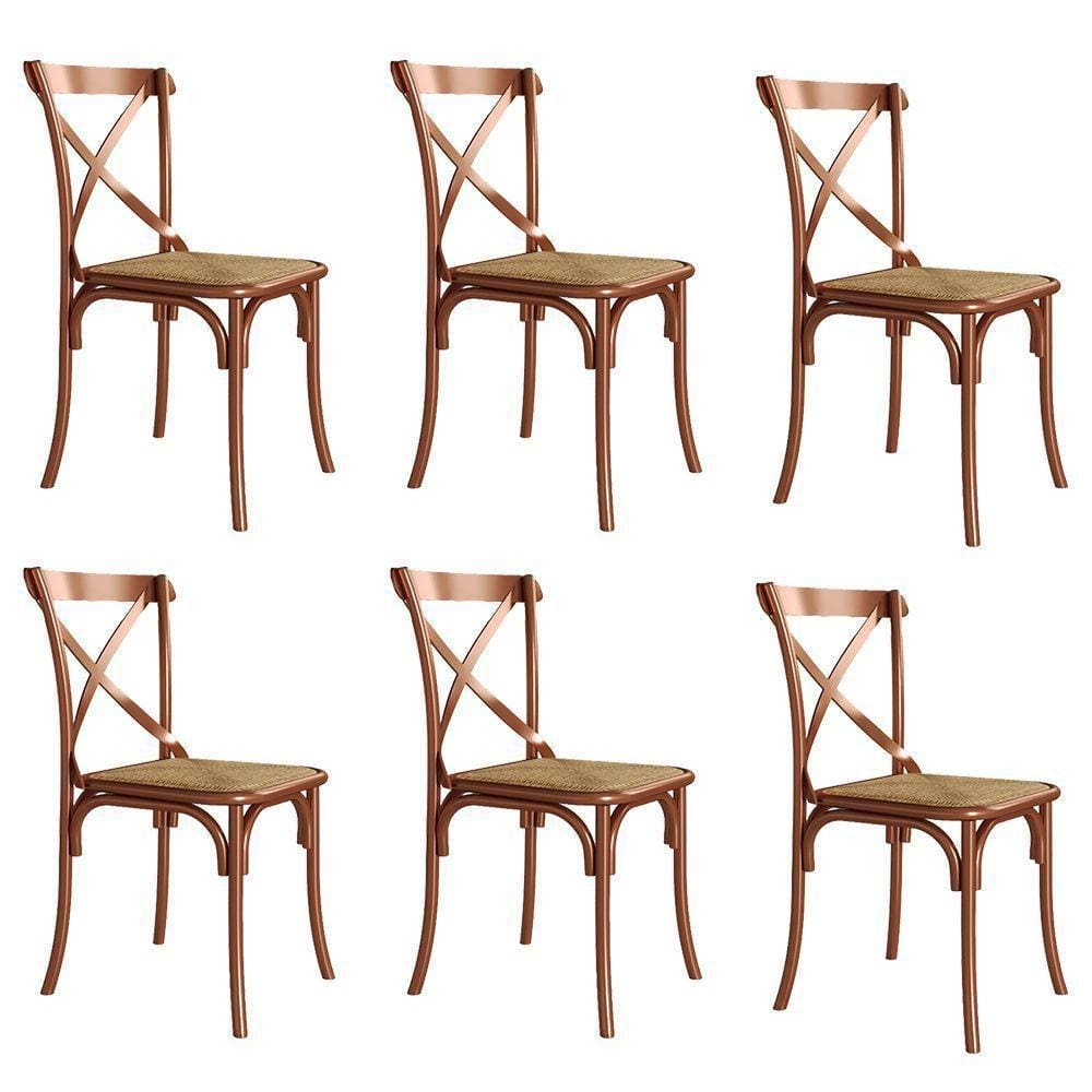 Kit 6 Cadeiras Cross Katrina Cobre Assento Bege Asturias - Aço - Cor: Bege