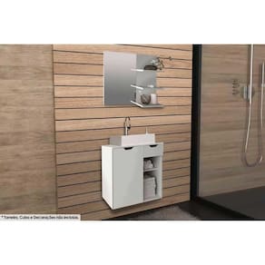 Kit De Banheiro Armário Bn3608 E Balcão Suspenso Bn3605 Pia 60cm Branco Tecno Mobili