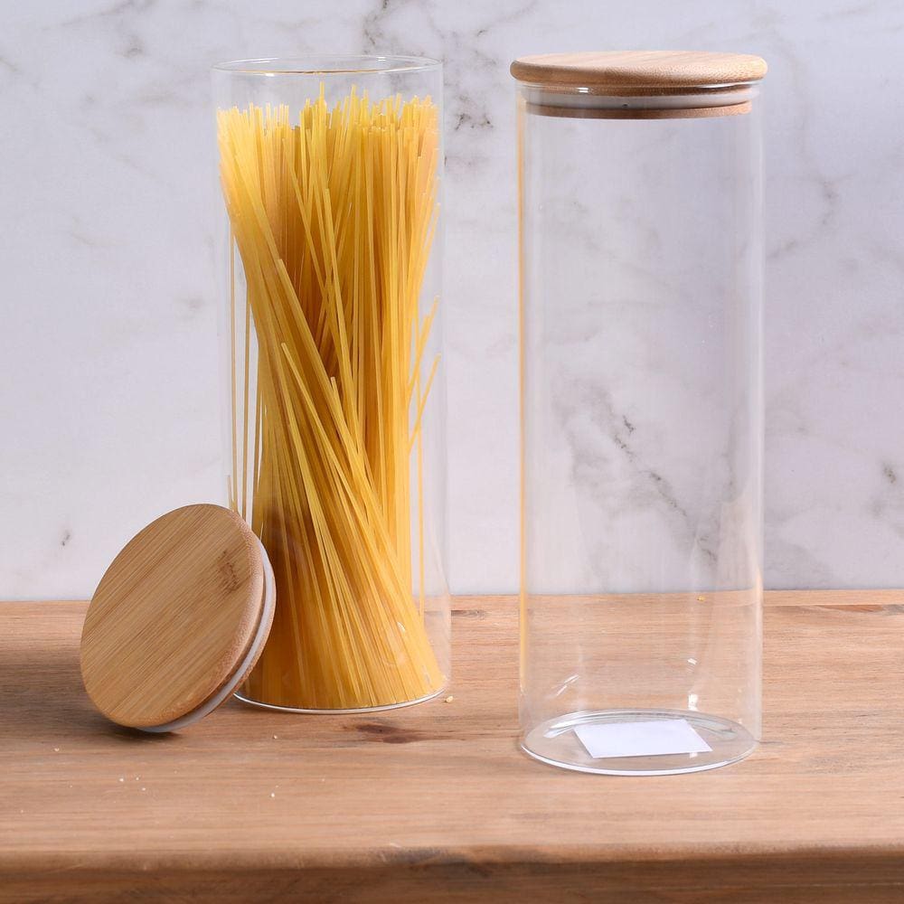 POTE VIDRO TUBULAR COM TAMPA DE BAMBU 1,7L - 10cm X 27,5cm - TRANSPARENTE HIPERTEXTIL