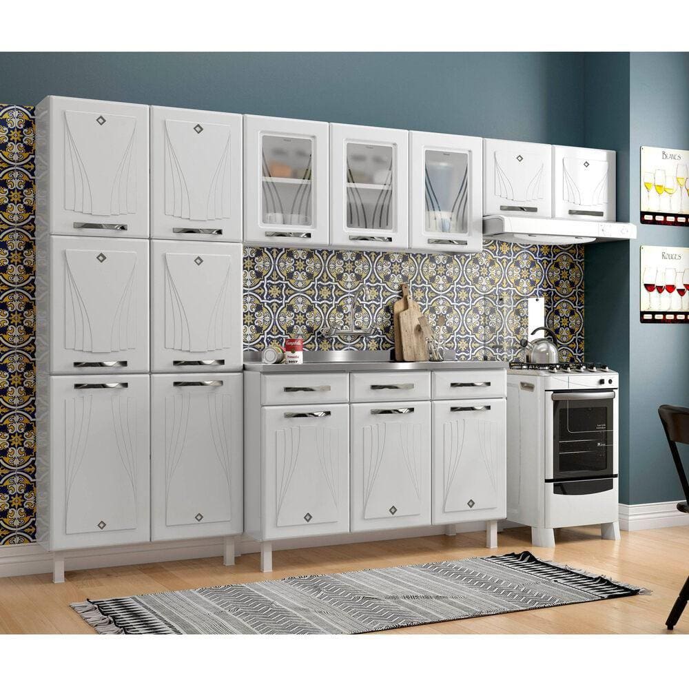 Armário de Cozinha de Aço Completa com Balcão para Pia Clara Multimóveis CR6154 Branco