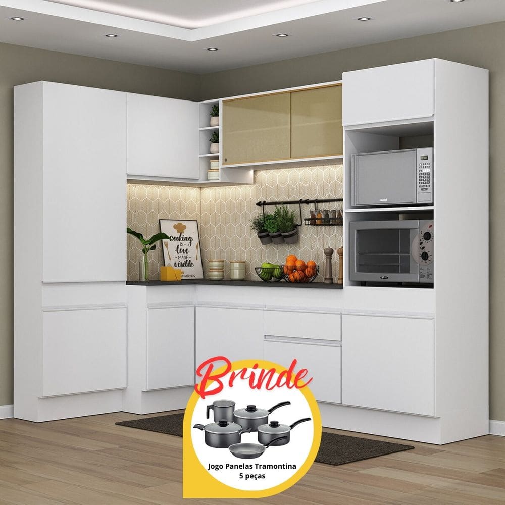 Armário de Cozinha Completa de Canto com Rodapé Veneza Multimóveis MP2085.891 Branco