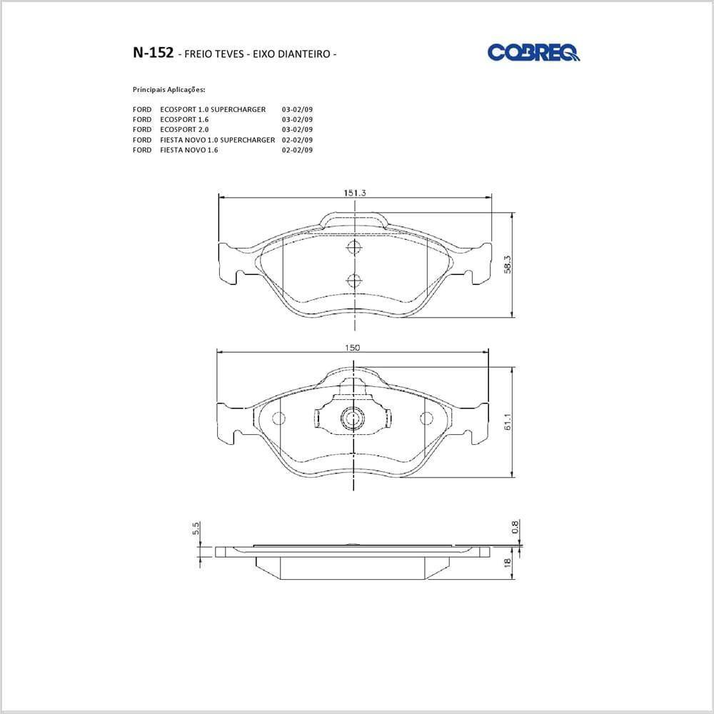 Pastilha de Freio Cobreq N-152 Ford Ecosport de 2003 a 2009