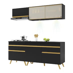 Armário de Cozinha Compacta 4 peças com Leds MP2031 Veneza Up Multimóveis Preta