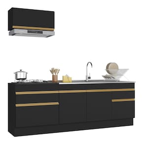 Armário de Cozinha Compacta com Rodapé Veneza Multimóveis MP2109 Preta