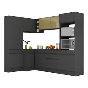Armário de Cozinha Completa de Canto com Rodapé Veneza Multimóveis MP2085.895 Preto