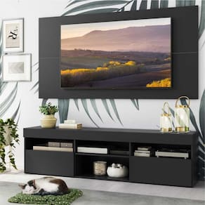 Rack com Painel e Suporte para TV até 65" com 2 Portas Londres Multimóveis Preto