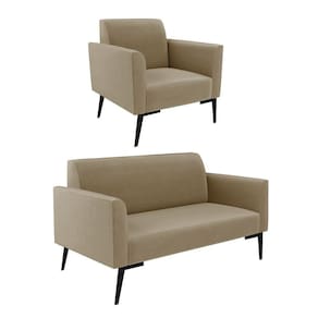 Sofá Namoradeira Com Poltrona Pés Villach Marisa Suede D03 - D\`rossi Cor Marrom Rato